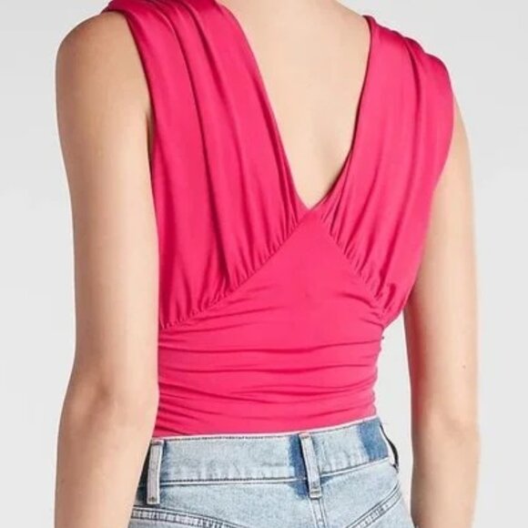 Express Pink Body Contour Double Layer Empire V-Neck Thong Bodysuit SZ XS - Picture 5 of 7